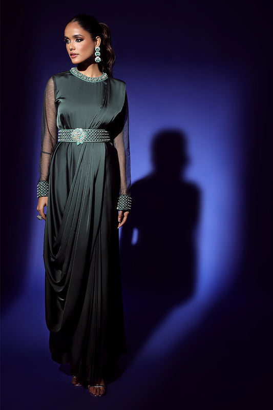 Wardha Saleem | Luxury Pret Fusion Wear | ZEPHYR SAREE DRAPE WITH BELT (2PC) - Ladies Clothes 