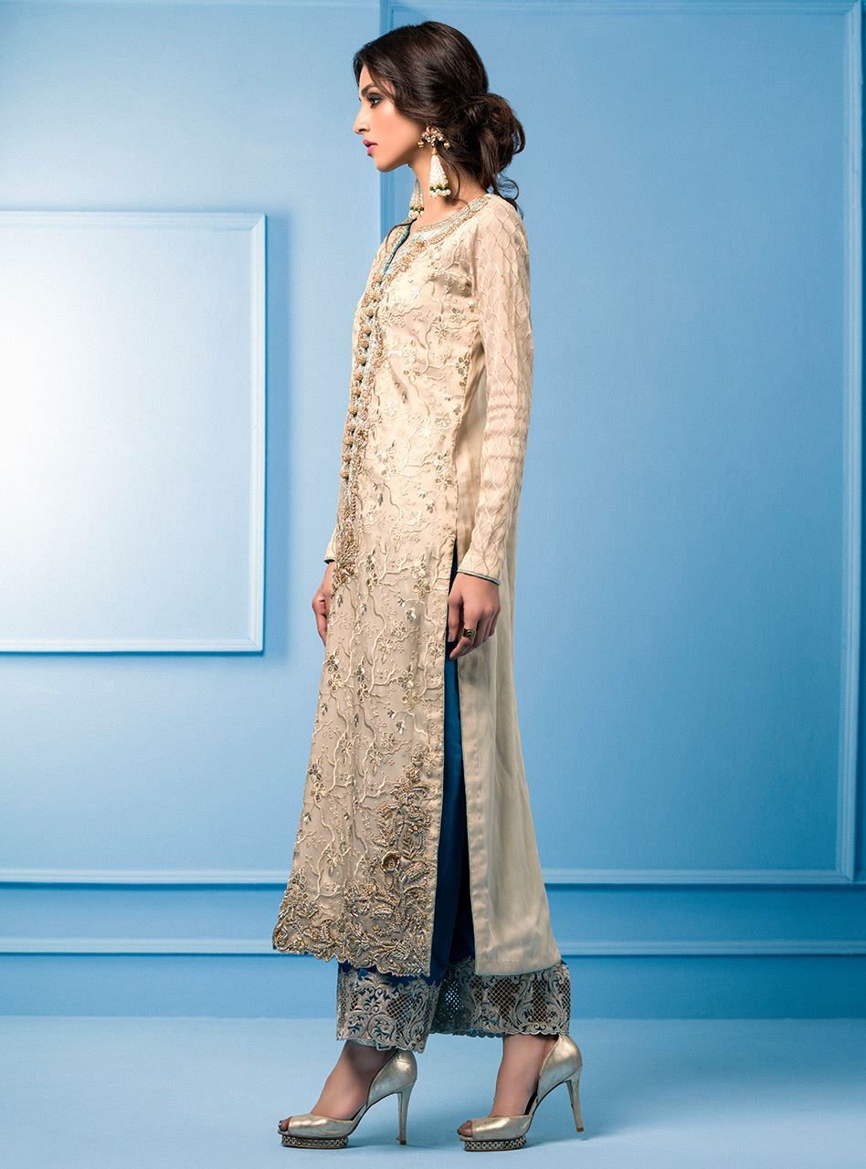 Zainab Chottani | Semi Formals | BEIGE AND TURQUOISE - Formal - Maria Faisal