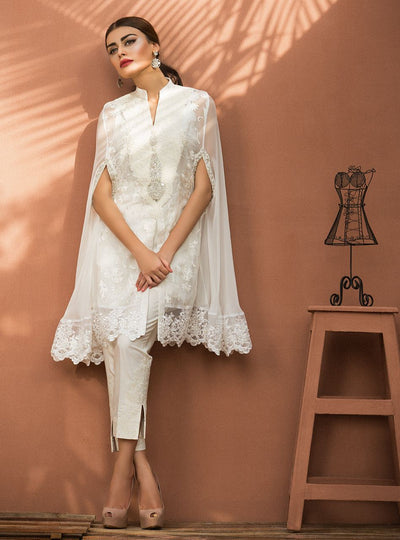 Zainab Chottani | The Kaftan Edit | Chiffon White Cape - Formal Dress - available at Maria Faisal in UK and USA.