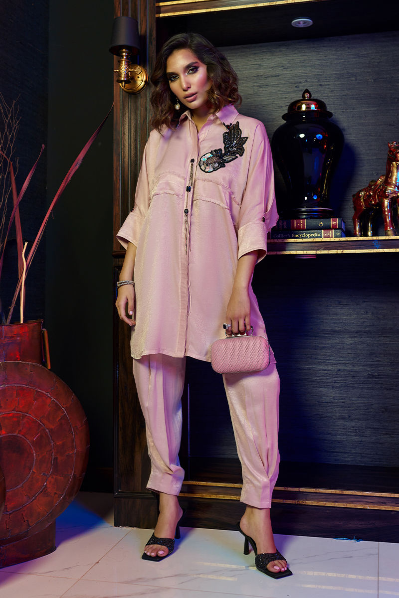 Wardha Saleem | Luxury Pret Fusion Wear | ZENâ SALMON PINK CO-ORD SET - Ladies Clothes 