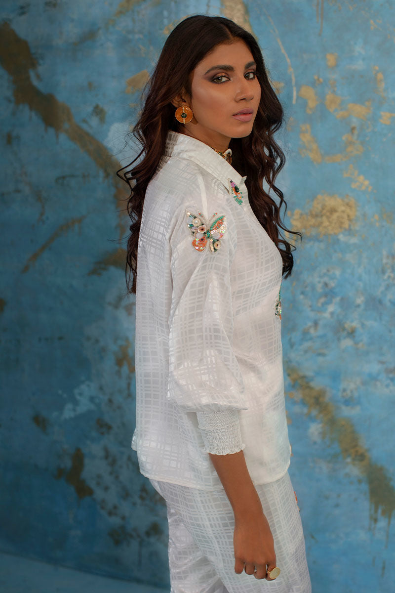 Wardha Saleem | Luxury Pret Fusion Wear | BUTTERFLY CRUSH (WHITE) - Ladies Clothes 