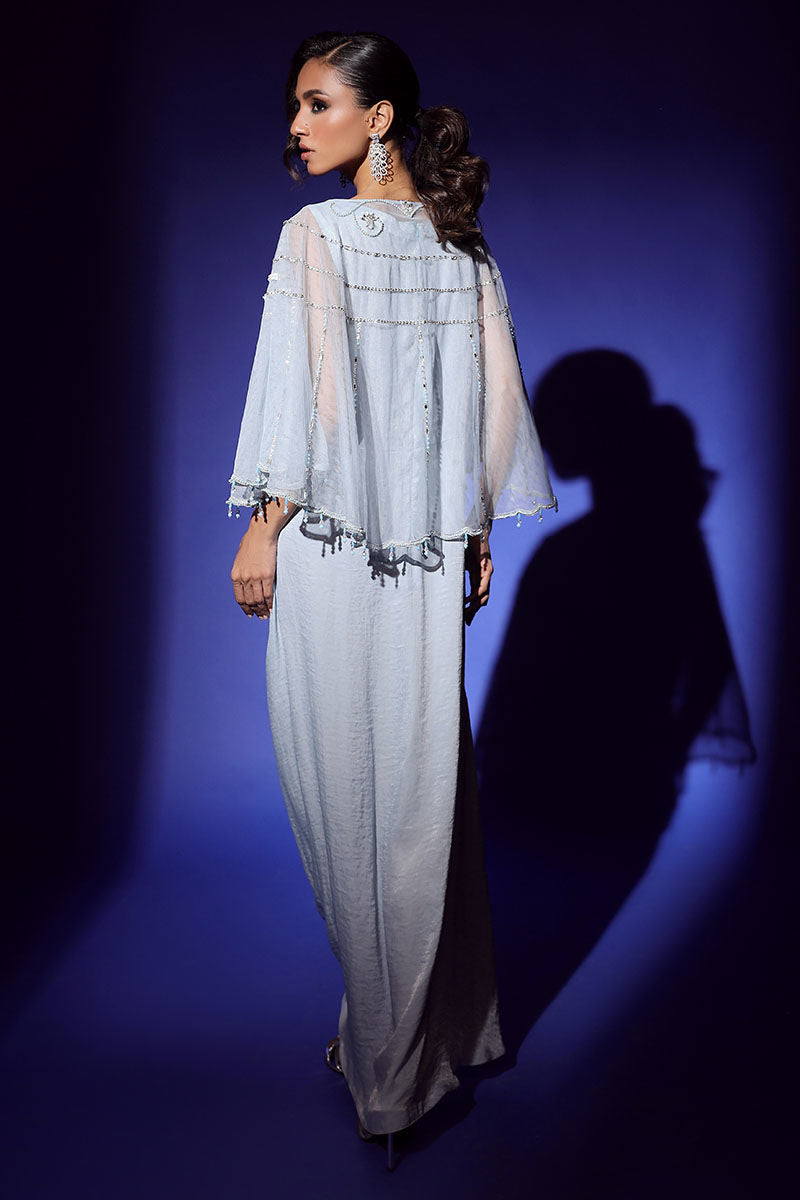 Wardha Saleem | Luxury Pret Fusion Wear | AURA CAPE WITH DRAPE (2PC) - Ladies Clothes 