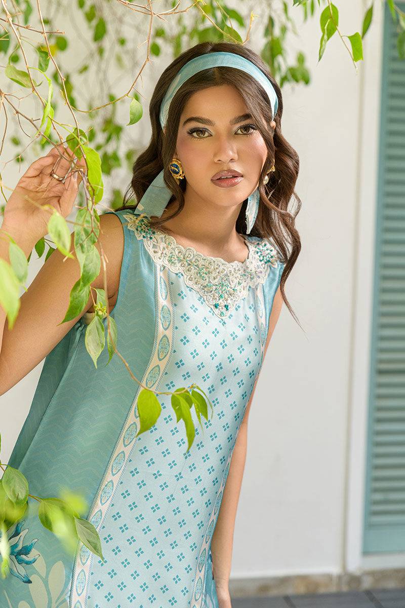 Fatima Khan | Eid Digital Silk Prints | Teal Tropics by Maria Faisal - Registered Vendor of : Fatima Khan - type : Ladies Clothes - 100% original wedding dresses