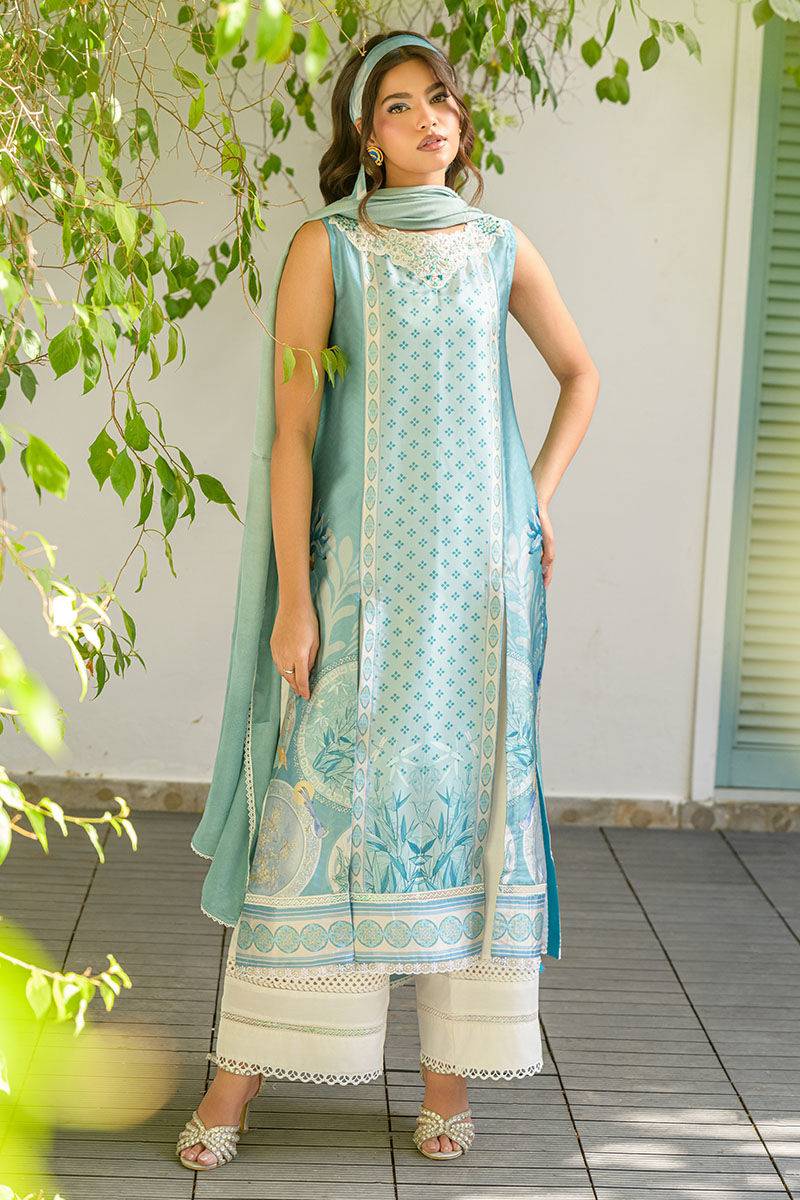 Fatima Khan | Eid Digital Silk Prints | Teal Tropics by Maria Faisal - Registered Vendor of : Fatima Khan - type : Ladies Clothes - 100% original wedding dresses
