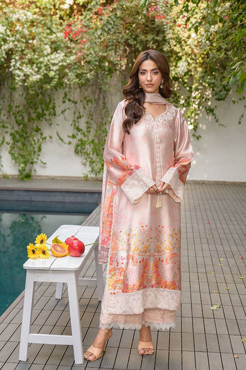 Fatima Khan | Eid Digital Silk Prints | Oriental Peach by Maria Faisal - Registered Vendor of : Fatima Khan - type : Ladies Clothes - 100% original wedding dresses