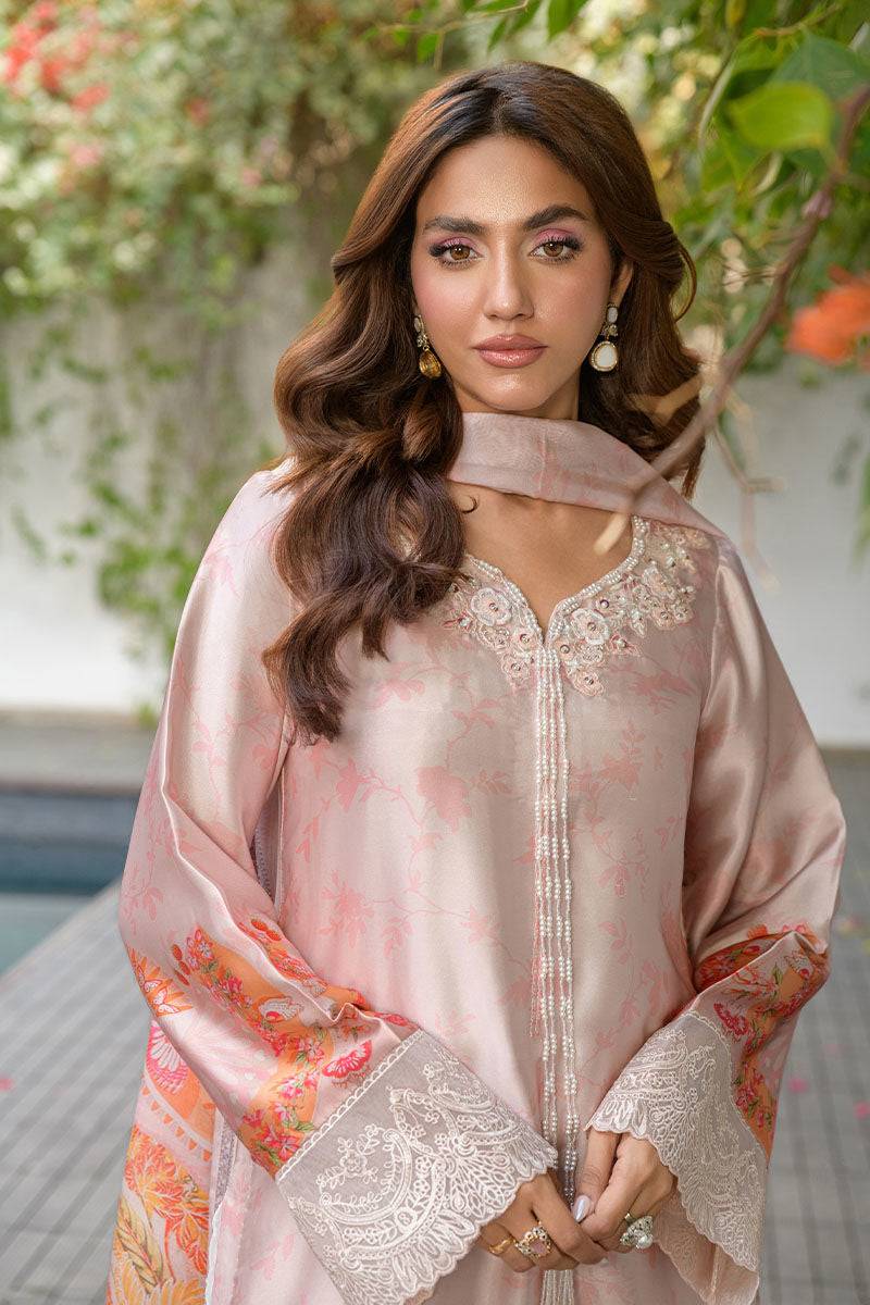 Fatima Khan | Eid Digital Silk Prints | Oriental Peach by Maria Faisal - Registered Vendor of : Fatima Khan - type : Ladies Clothes - 100% original wedding dresses