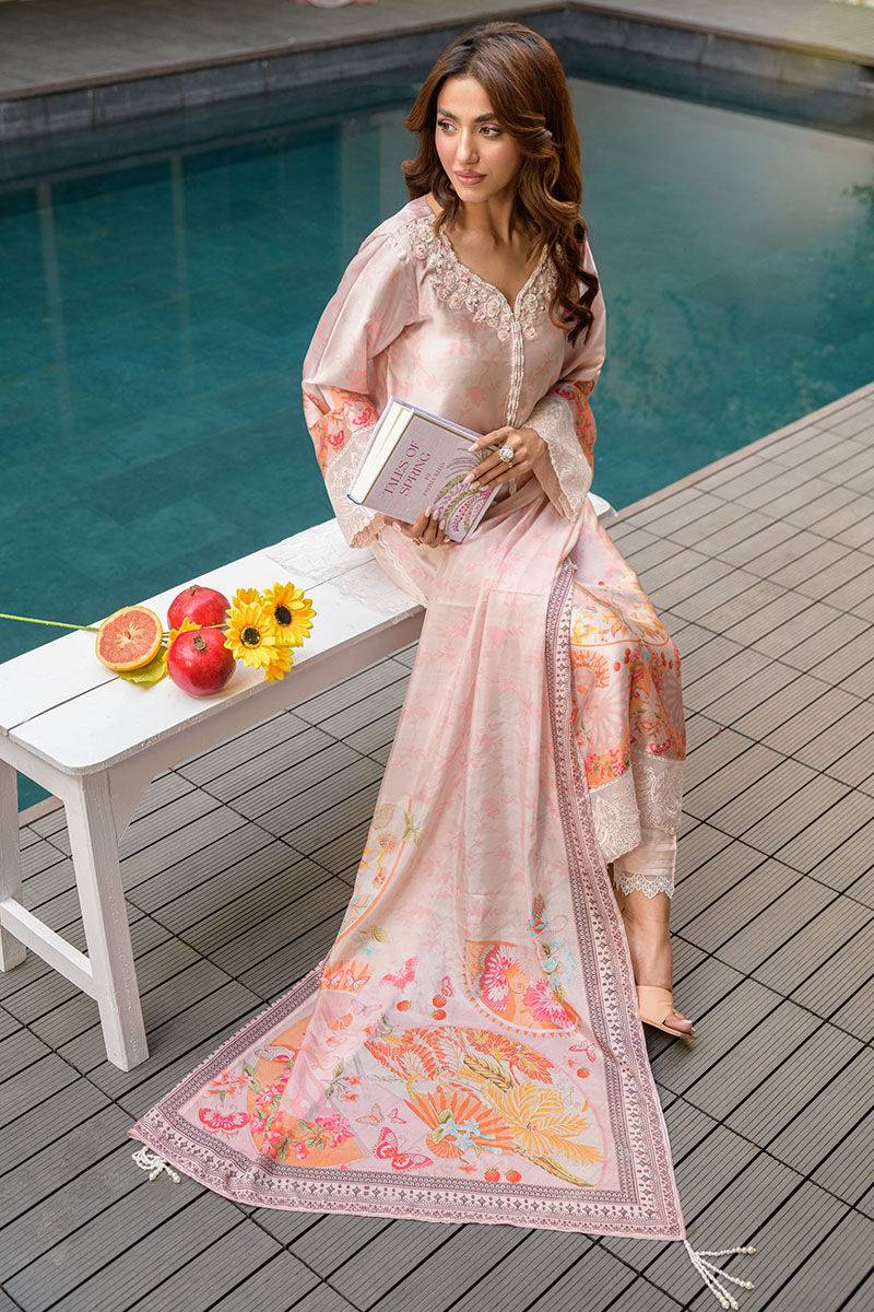 Fatima Khan | Eid Digital Silk Prints | Oriental Peach by Maria Faisal - Registered Vendor of : Fatima Khan - type : Ladies Clothes - 100% original wedding dresses