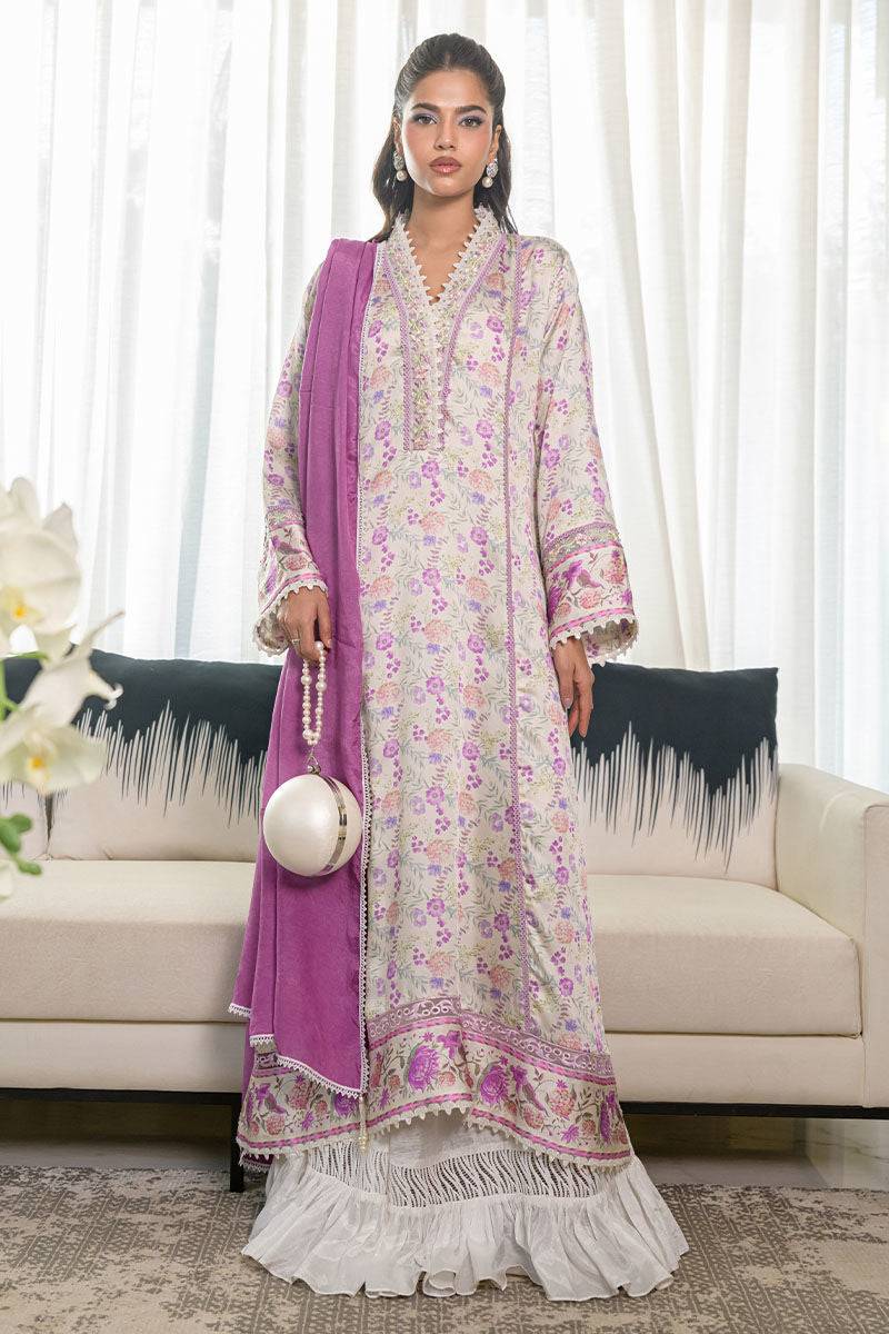 Fatima Khan | Eid Digital Silk Prints | Lavender Ivory by Maria Faisal - Registered Vendor of : Fatima Khan - type : Ladies Clothes - 100% original wedding dresses