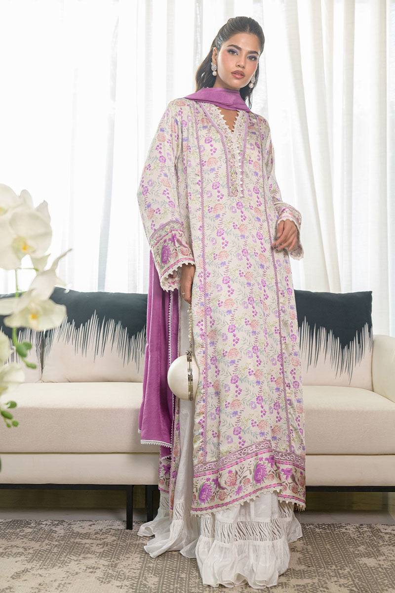Fatima Khan | Eid Digital Silk Prints | Lavender Ivory by Maria Faisal - Registered Vendor of : Fatima Khan - type : Ladies Clothes - 100% original wedding dresses