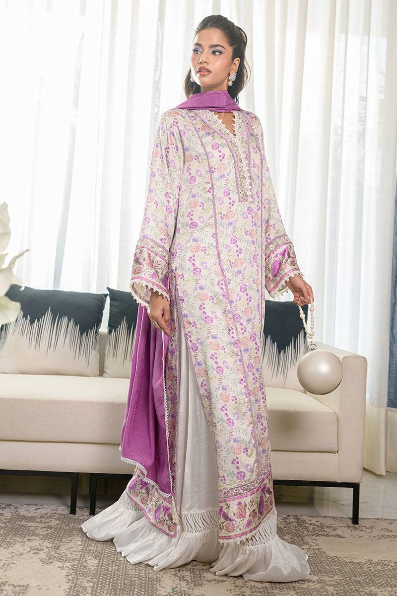 Fatima Khan | Eid Digital Silk Prints | Lavender Ivory by Maria Faisal - Registered Vendor of : Fatima Khan - type : Ladies Clothes - 100% original wedding dresses