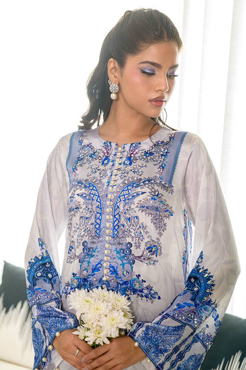 Fatima Khan | Eid Digital Silk Prints | White Opal by Maria Faisal - Registered Vendor of : Fatima Khan - type : - 100% original wedding dresses