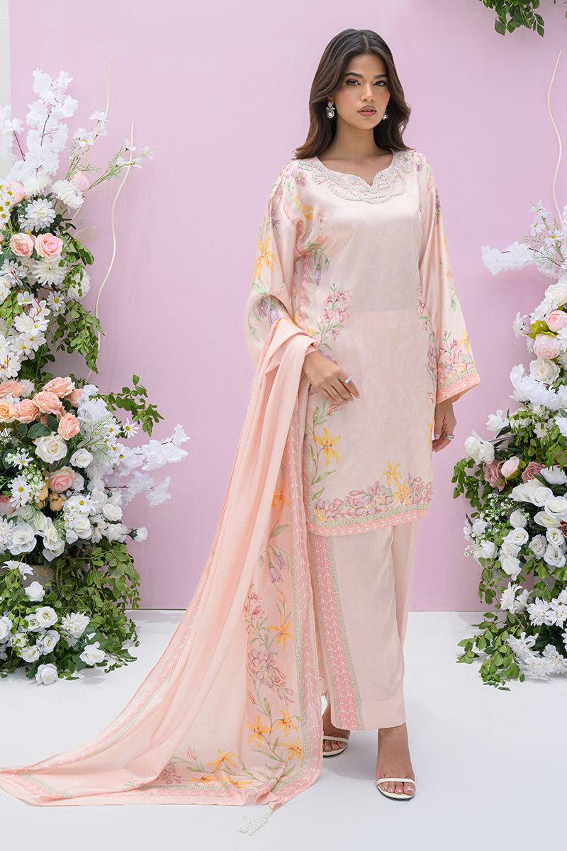 Fatima Khan | Eid Digital Silk Prints | Peach Blossoms by Maria Faisal - Registered Vendor of : Fatima Khan - type : Ladies Clothes - 100% original wedding dresses