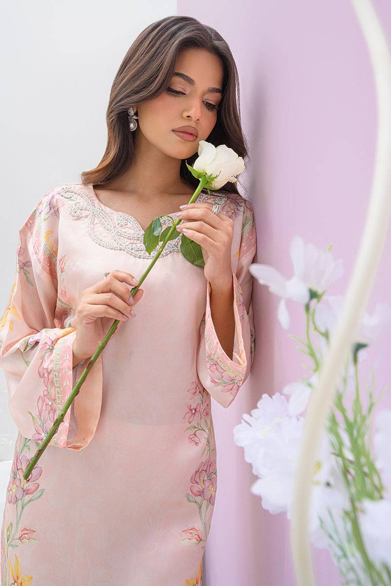 Fatima Khan | Eid Digital Silk Prints | Peach Blossoms by Maria Faisal - Registered Vendor of : Fatima Khan - type : Ladies Clothes - 100% original wedding dresses