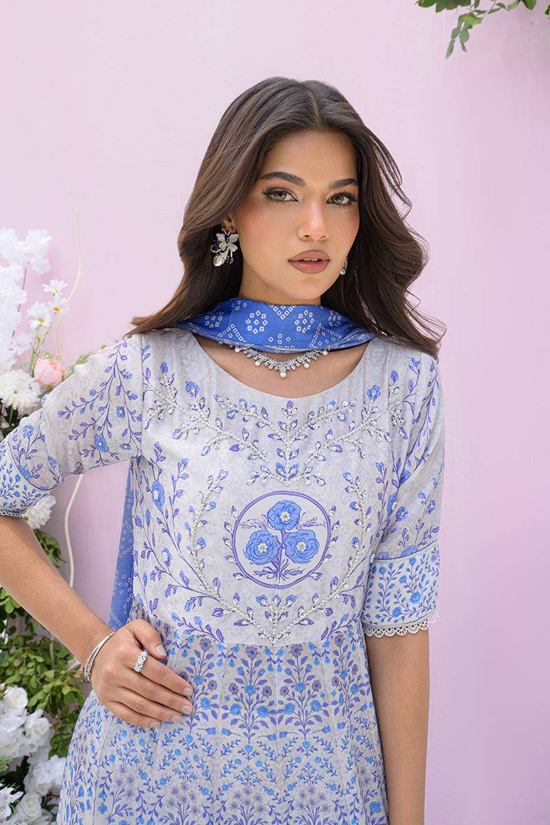 Fatima Khan | Eid Digital Silk Prints | Azure Blue by Maria Faisal - Registered Vendor of : Fatima Khan - type : Ladies Clothes - 100% original wedding dresses