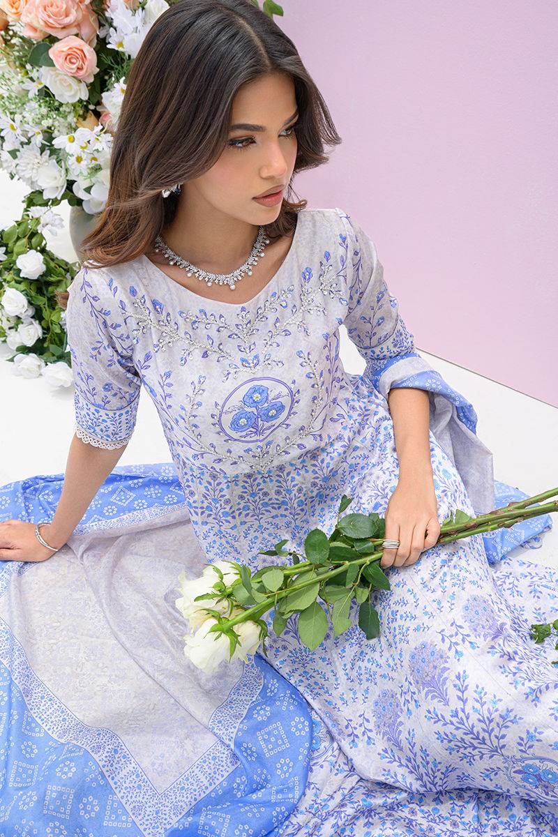 Fatima Khan | Eid Digital Silk Prints | Azure Blue by Maria Faisal - Registered Vendor of : Fatima Khan - type : Ladies Clothes - 100% original wedding dresses