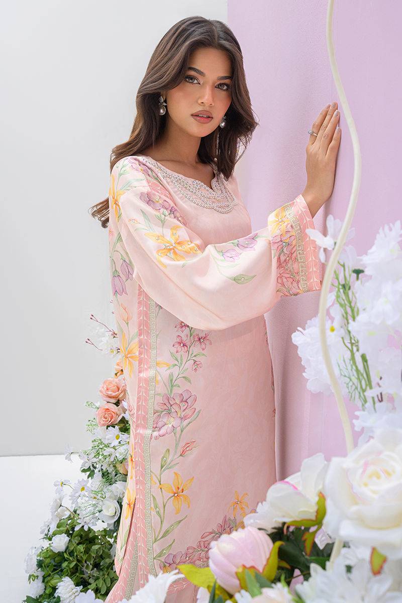 Fatima Khan | Eid Digital Silk Prints | Peach Blossoms by Maria Faisal - Registered Vendor of : Fatima Khan - type : Ladies Clothes - 100% original wedding dresses