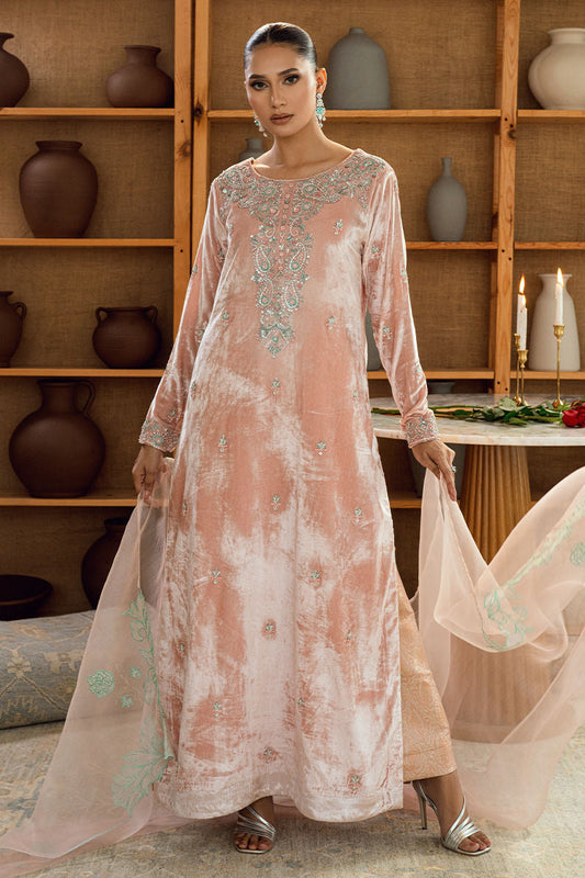 Fatima Khan | Warm Whisper Velvet 25 | Rose Whisper - Formal Dress - available at Maria Faisal in UK and USA.