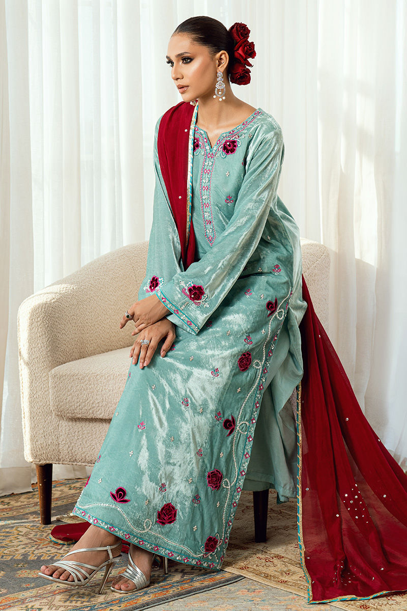 Fatima Khan | Warm Whisper Velvet 25 | Twilight Rose - Formal Dress - available at Maria Faisal in UK and USA.