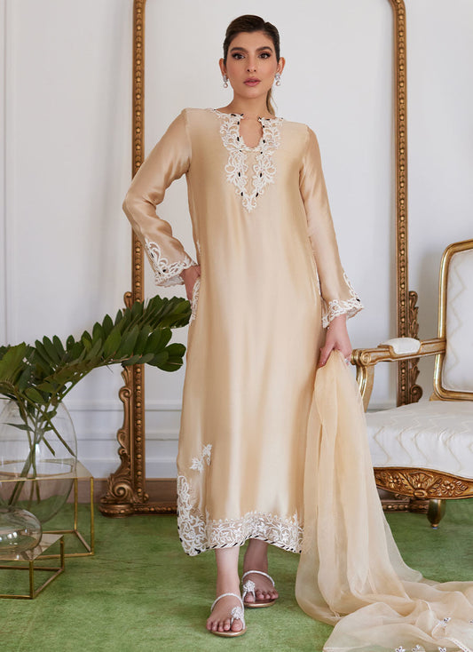 Farah Talib Aziz | Luna Eid Collection 24 | MELVINA CHAMPAGNE BEIGE - Ladies Clothes - Maria Faisal