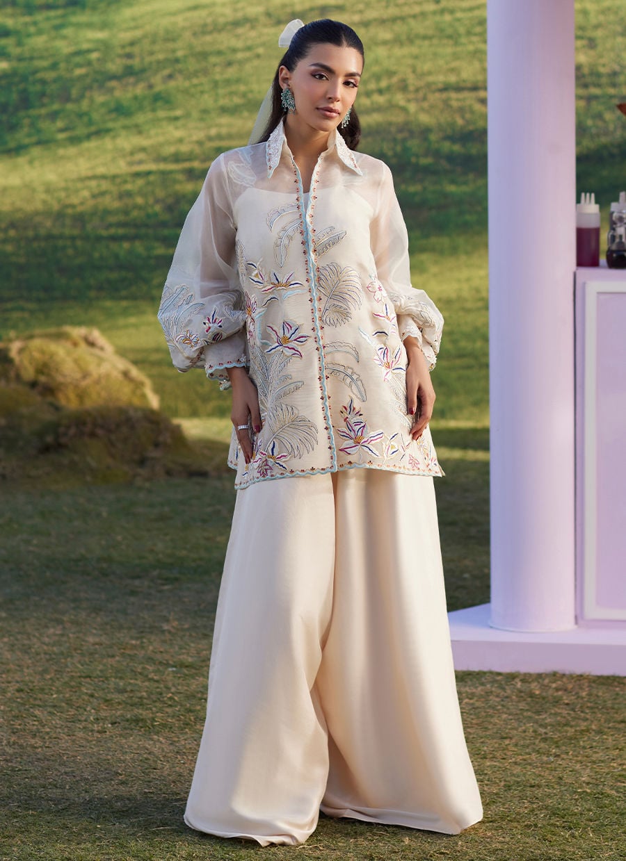 Farah Talib Aziz | Luna Eid 26 | Astra Jacket - Luxury Dress - available at Maria Faisal in UK and USA.