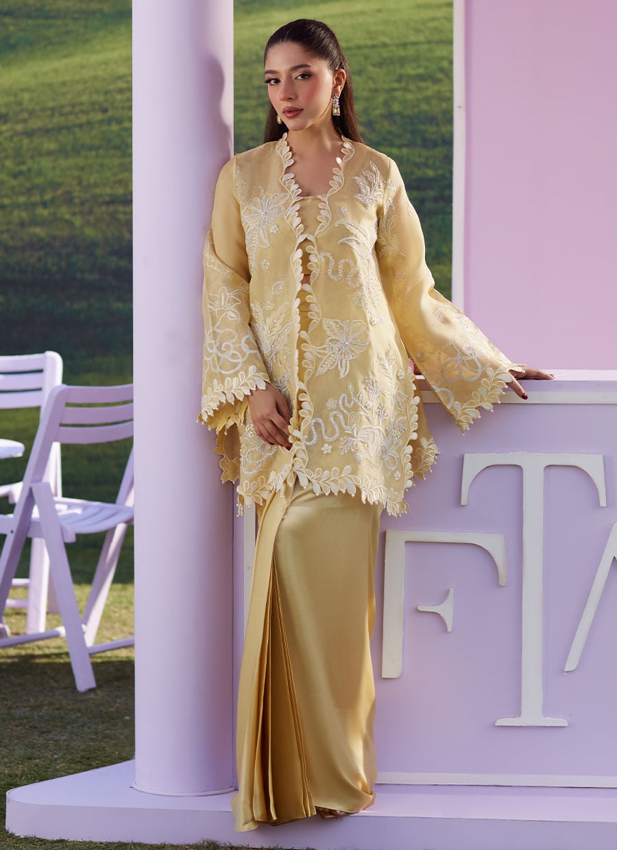 Farah Talib Aziz | Luna Eid 26 | Soleia Jacket - Luxury Dress - available at Maria Faisal in UK and USA.