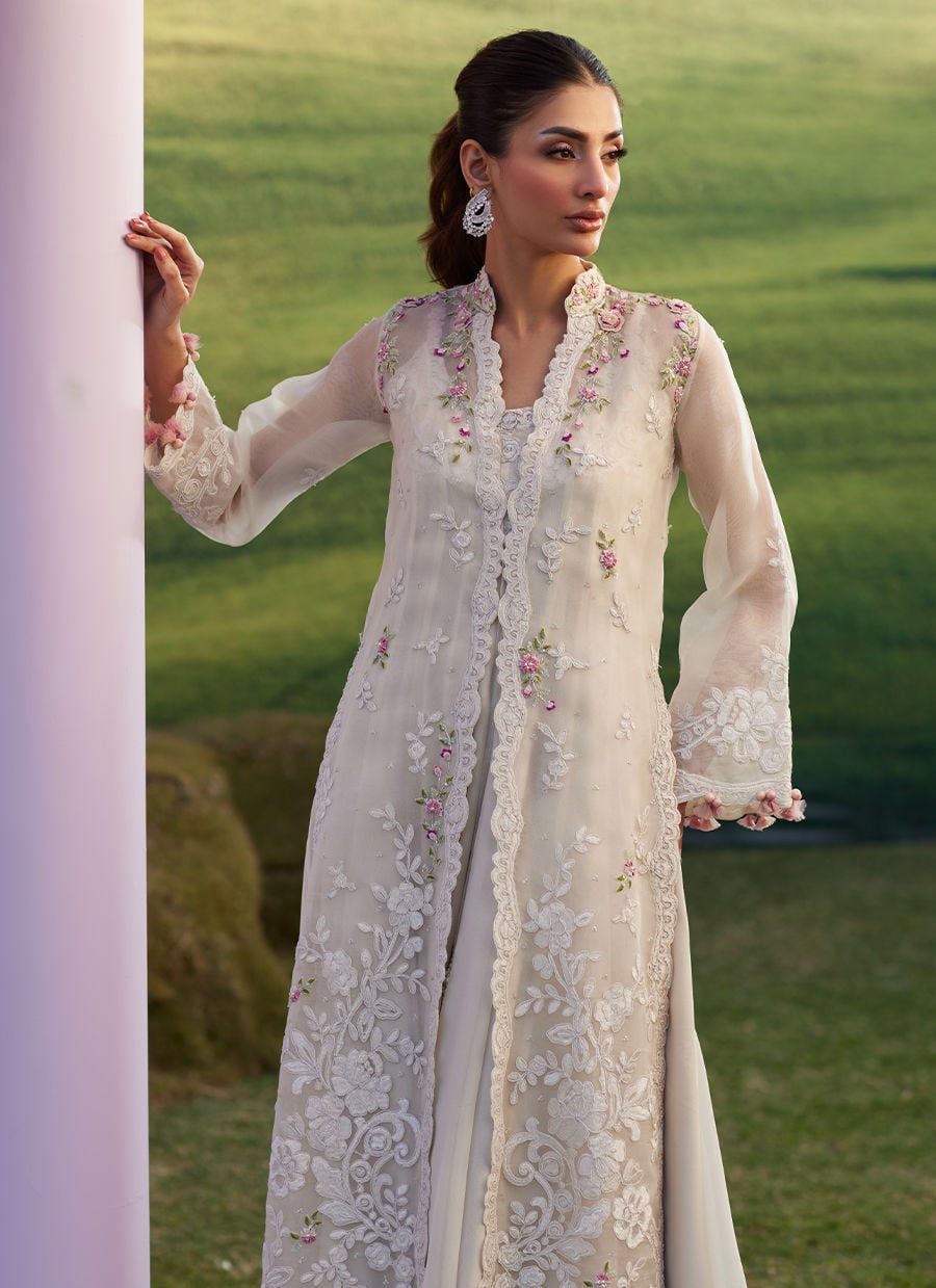 Farah Talib Aziz | Luna Eid 26 | Melia Jacket - Luxury Dress - available at Maria Faisal in UK and USA.