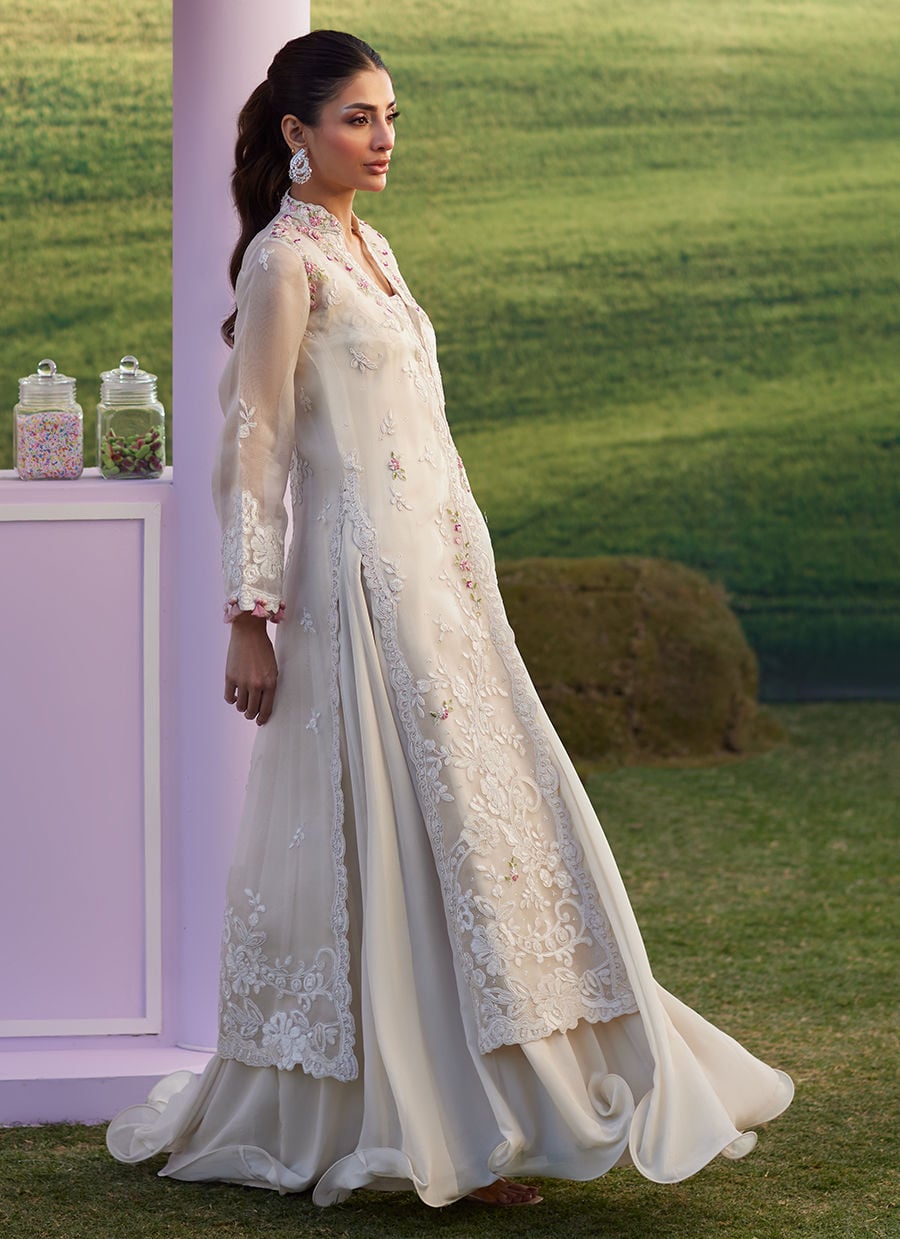Farah Talib Aziz | Luna Eid 26 | Melia Jacket - Luxury Dress - available at Maria Faisal in UK and USA.