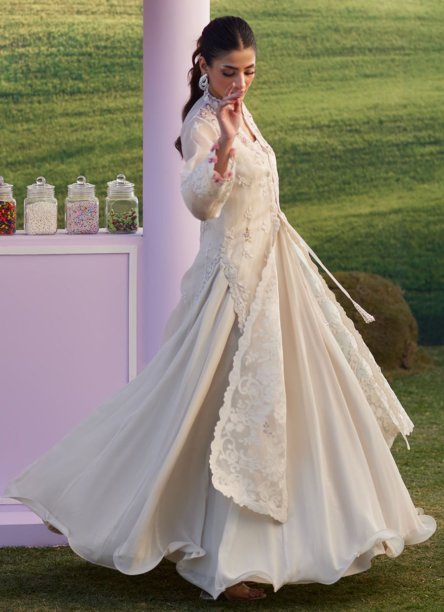 Farah Talib Aziz | Luna Eid 26 | Melia Jacket - Luxury Dress - available at Maria Faisal in UK and USA.
