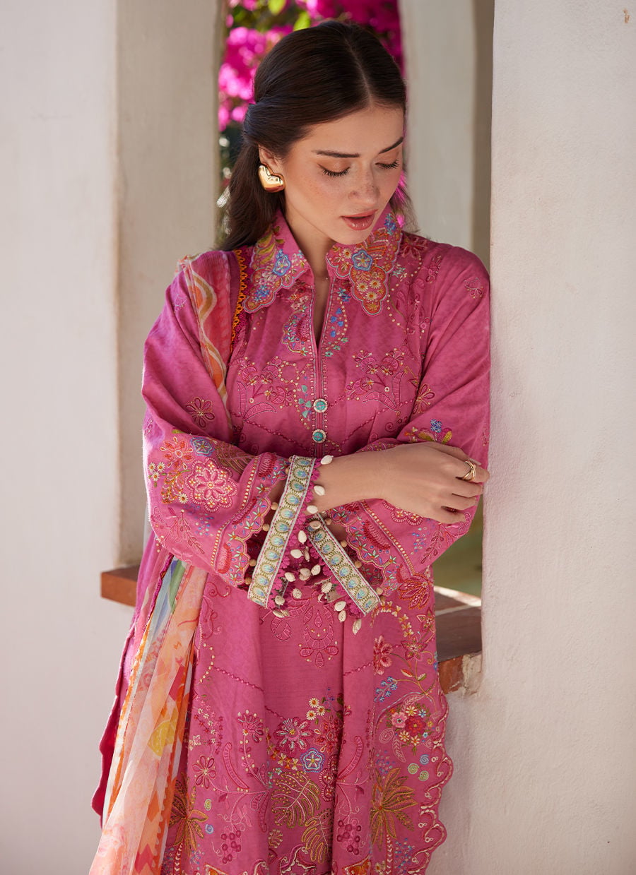 Farah Talib Aziz | Luxury Lawn 26 | Palmira Pink - Luxury Dress - available at Maria Faisal in UK and USA.