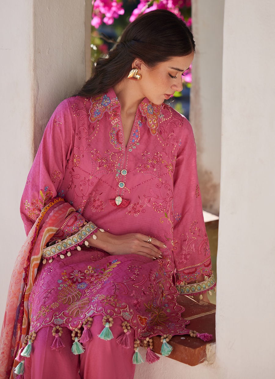 Farah Talib Aziz | Luxury Lawn 26 | Palmira Pink - Luxury Dress - available at Maria Faisal in UK and USA.