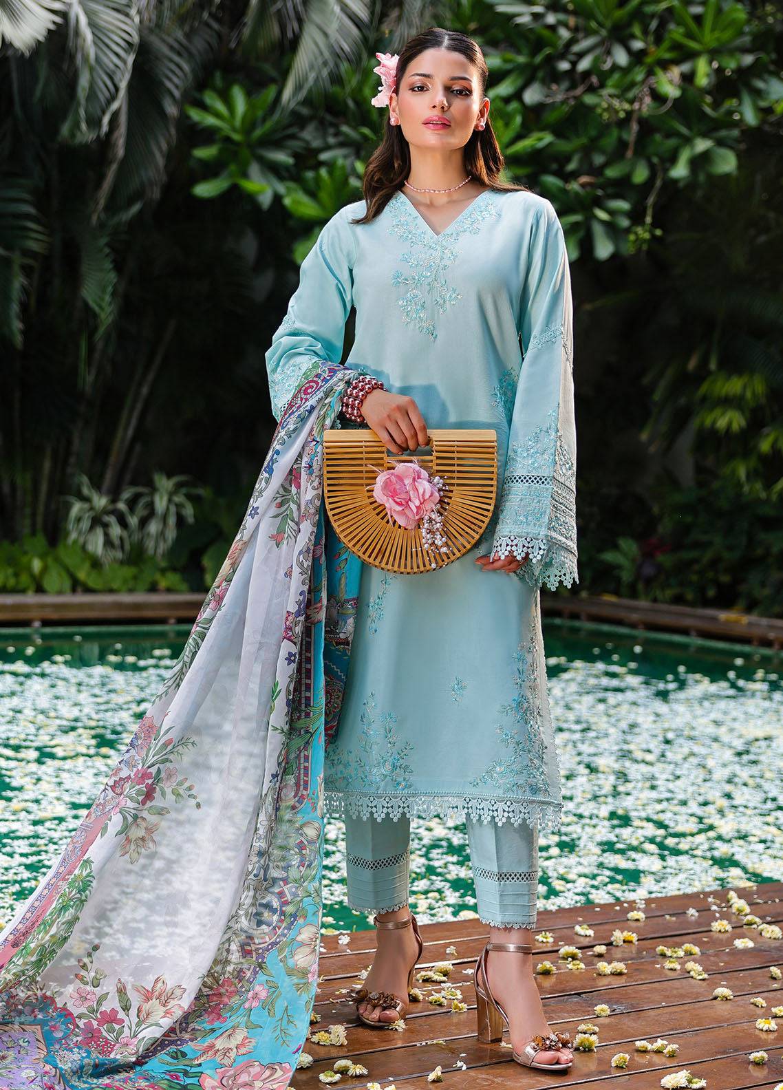 Sahane | Lovent Embroidered Pret 25 | ME23004 Celeste by Maria Faisal - Registered Vendor of : Sahane - type : Ladies Clothes - 100% original wedding dresses