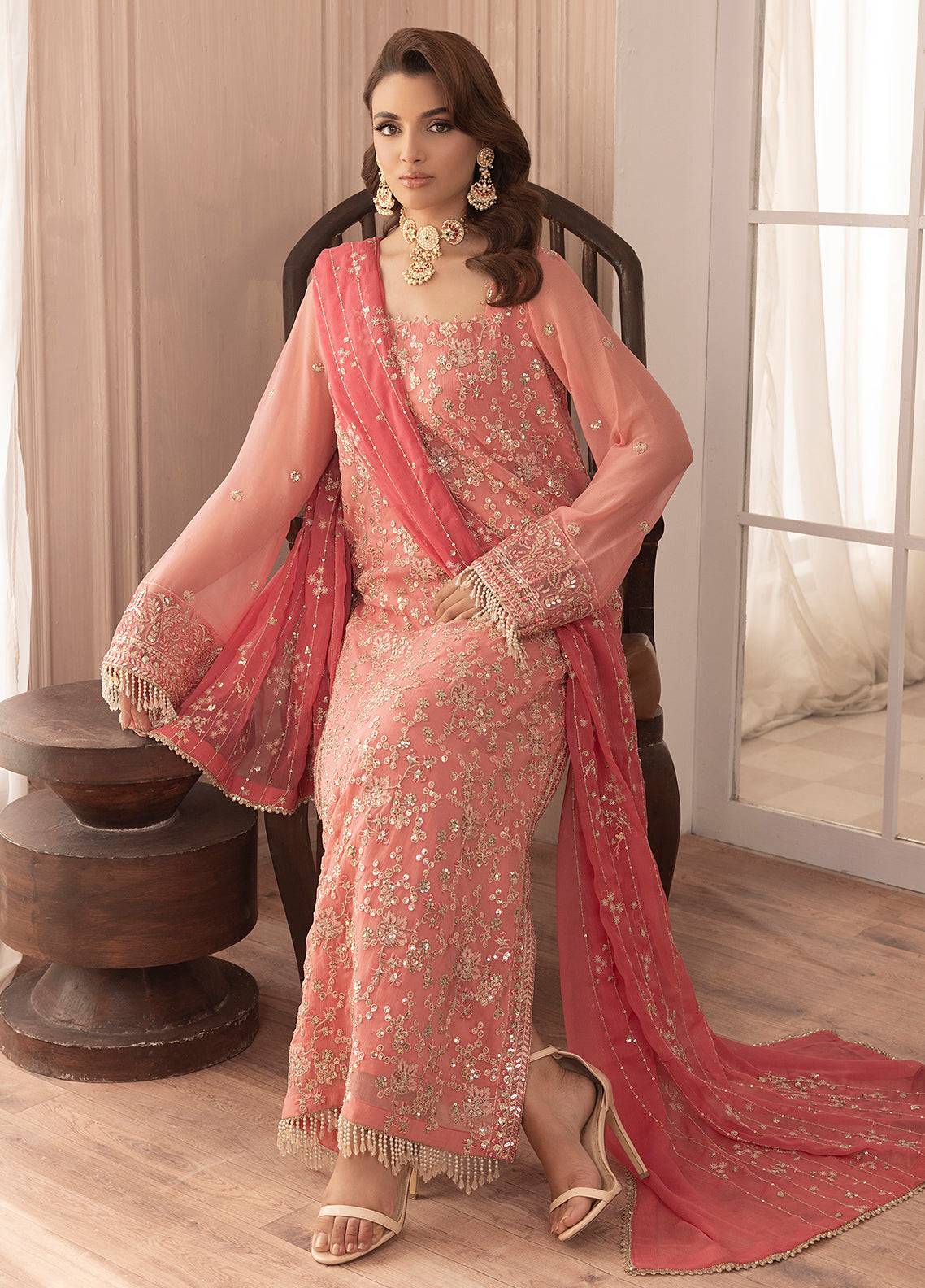 Sahane | Elyssa Festive Chiffon | CT-19003 Rosa - ELYSSA by Maria Faisal - Registered Vendor of : Sahane - type : Ladies Clothes - 100% original wedding dresses