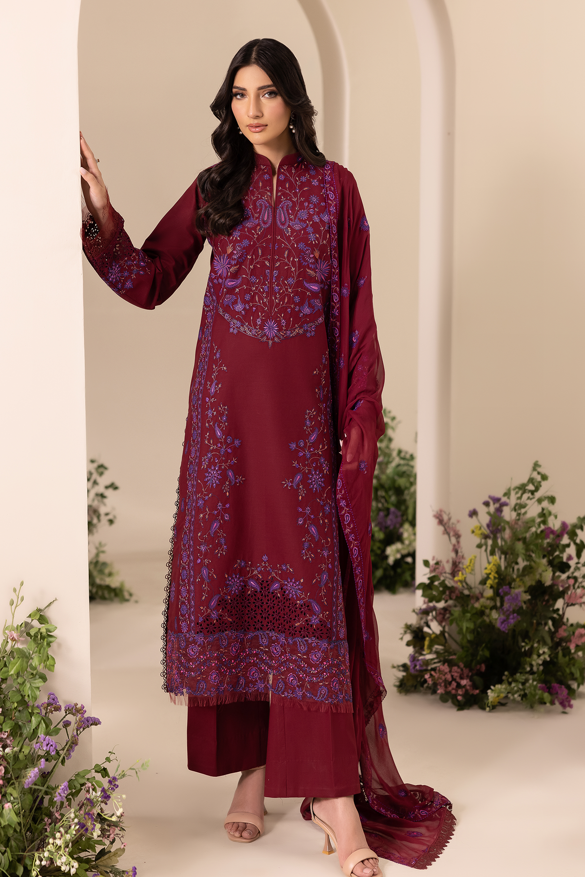 Rajbari | Premium Edition | Embroidered Chiffon Dopatta 08 - Luxury Dress - available at Maria Faisal in UK and USA.