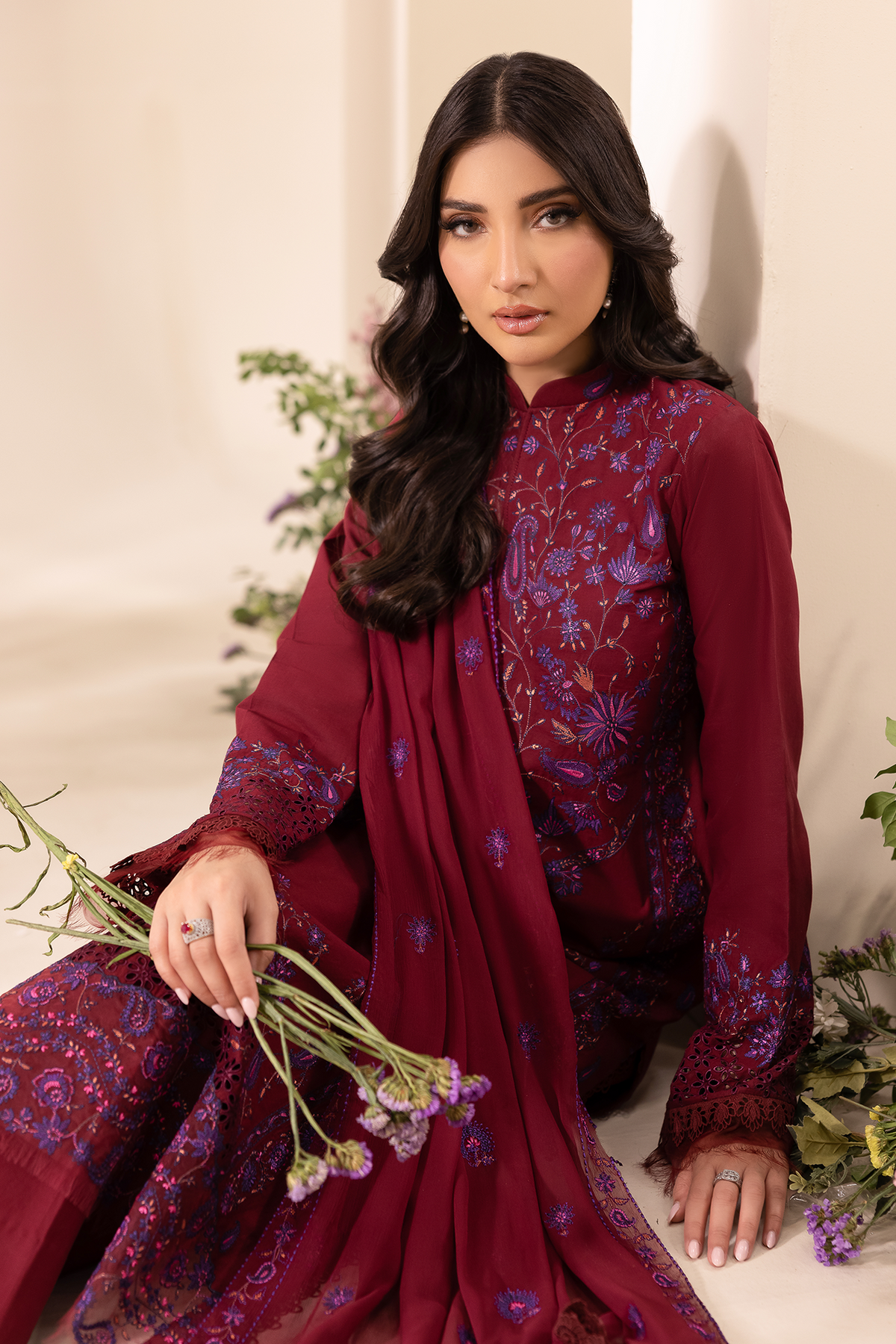 Rajbari | Premium Edition | Embroidered Chiffon Dopatta 08 - Luxury Dress - available at Maria Faisal in UK and USA.