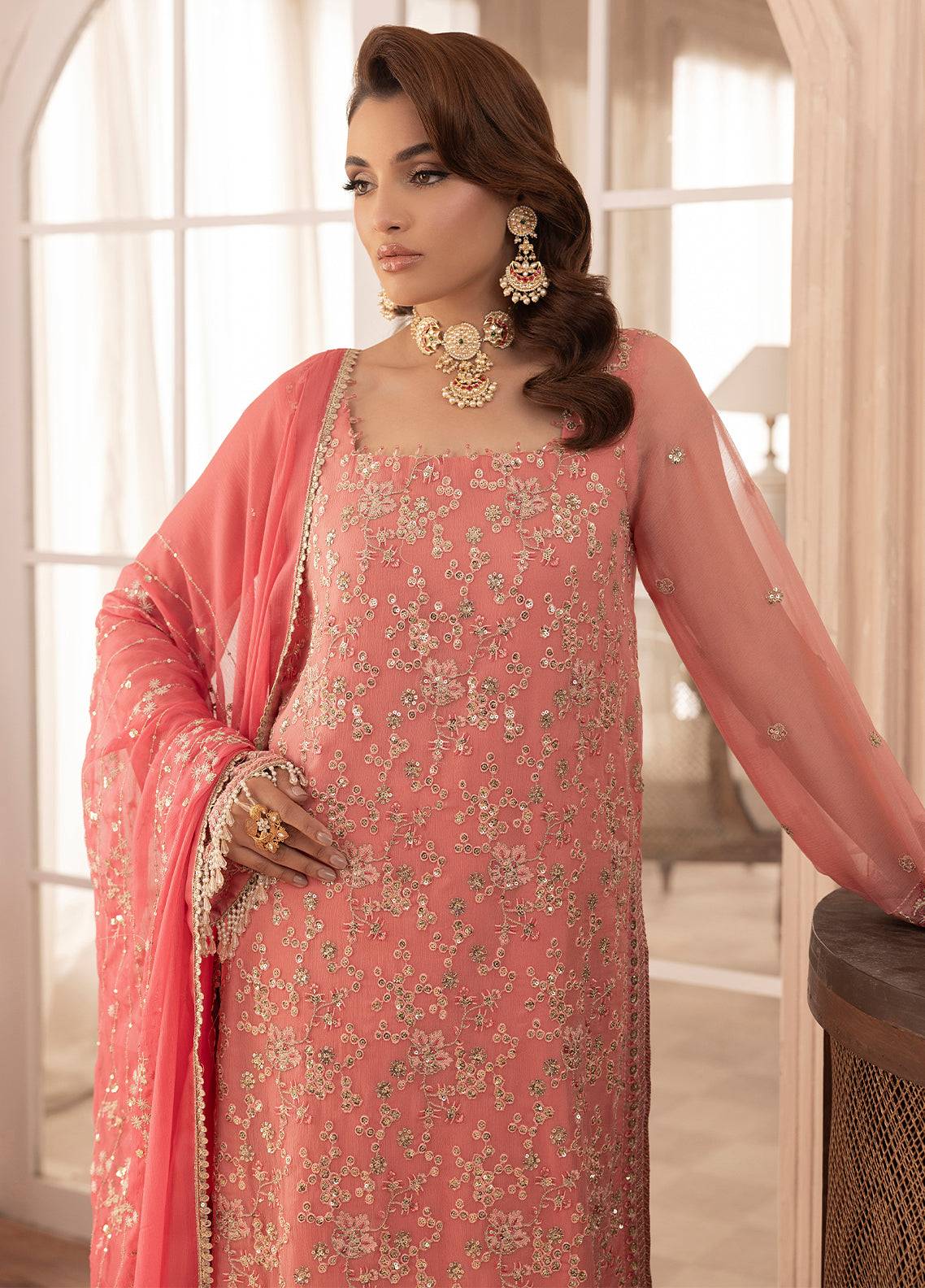 Sahane | Elyssa Festive Chiffon | CT-19003 Rosa - ELYSSA by Maria Faisal - Registered Vendor of : Sahane - type : Ladies Clothes - 100% original wedding dresses