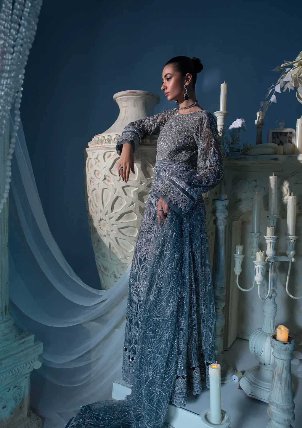 Elaf Premium | Evara Formals 24 | EFE-08 NIRVANA - Designer Dress with Intricate embroidery and embellishments. Shop elegent wedding dress at Maria Faisal.