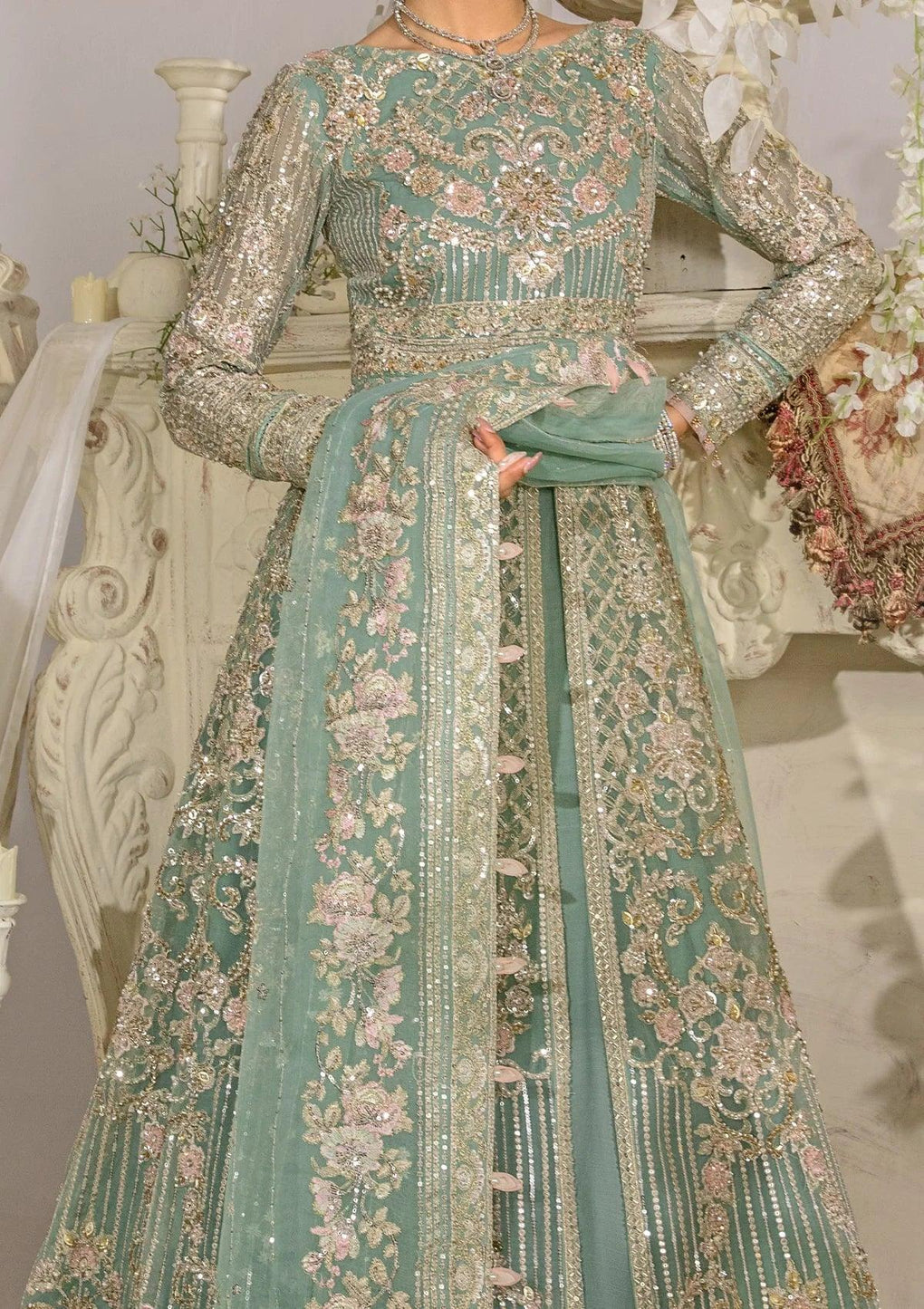 Elaf Premium | Evara Formals 24 | EFE-02 ELSA - Designer Dress with Intricate embroidery and embellishments. Shop elegent wedding dress at Maria Faisal.