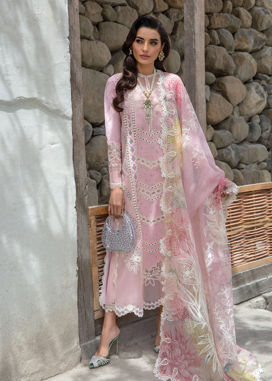 Crimson | Lawn 2024 | A Floral Mesh - Rose Pink - Ladies Clothes 
