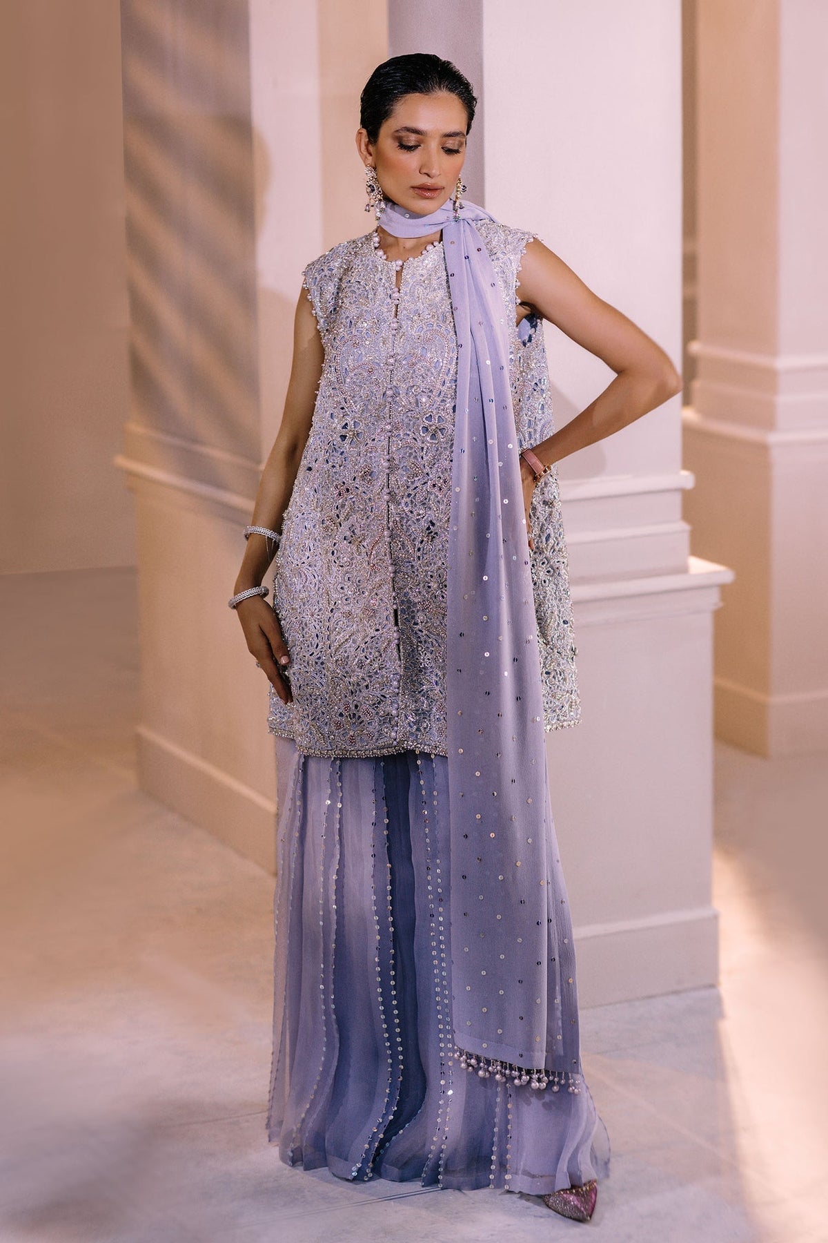 Elan | Demi Couture Onirique | CRISTALLIN LILAS (EP-20653) - Designer Dress with Intricate embroidery and embellishments. Shop elegent wedding dress at Maria Faisal.