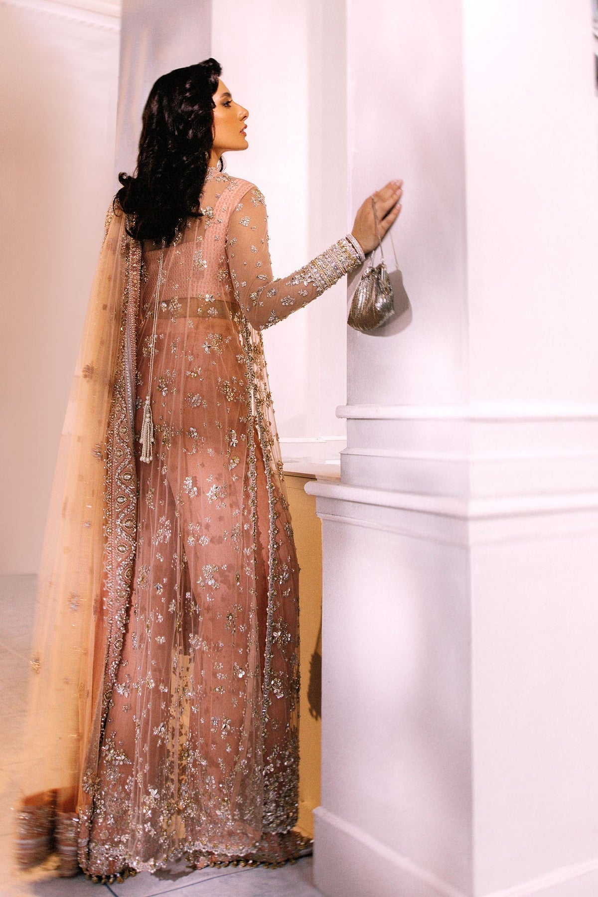 Elan | Demi Couture Onirique | ROSE PÃCHE (EP-20180) - Designer Dress with Intricate embroidery and embellishments. Shop elegent wedding dress at Maria Faisal.