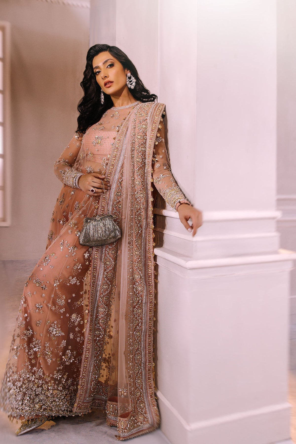 Elan | Demi Couture Onirique | ROSE PÃCHE (EP-20180) - Designer Dress with Intricate embroidery and embellishments. Shop elegent wedding dress at Maria Faisal.