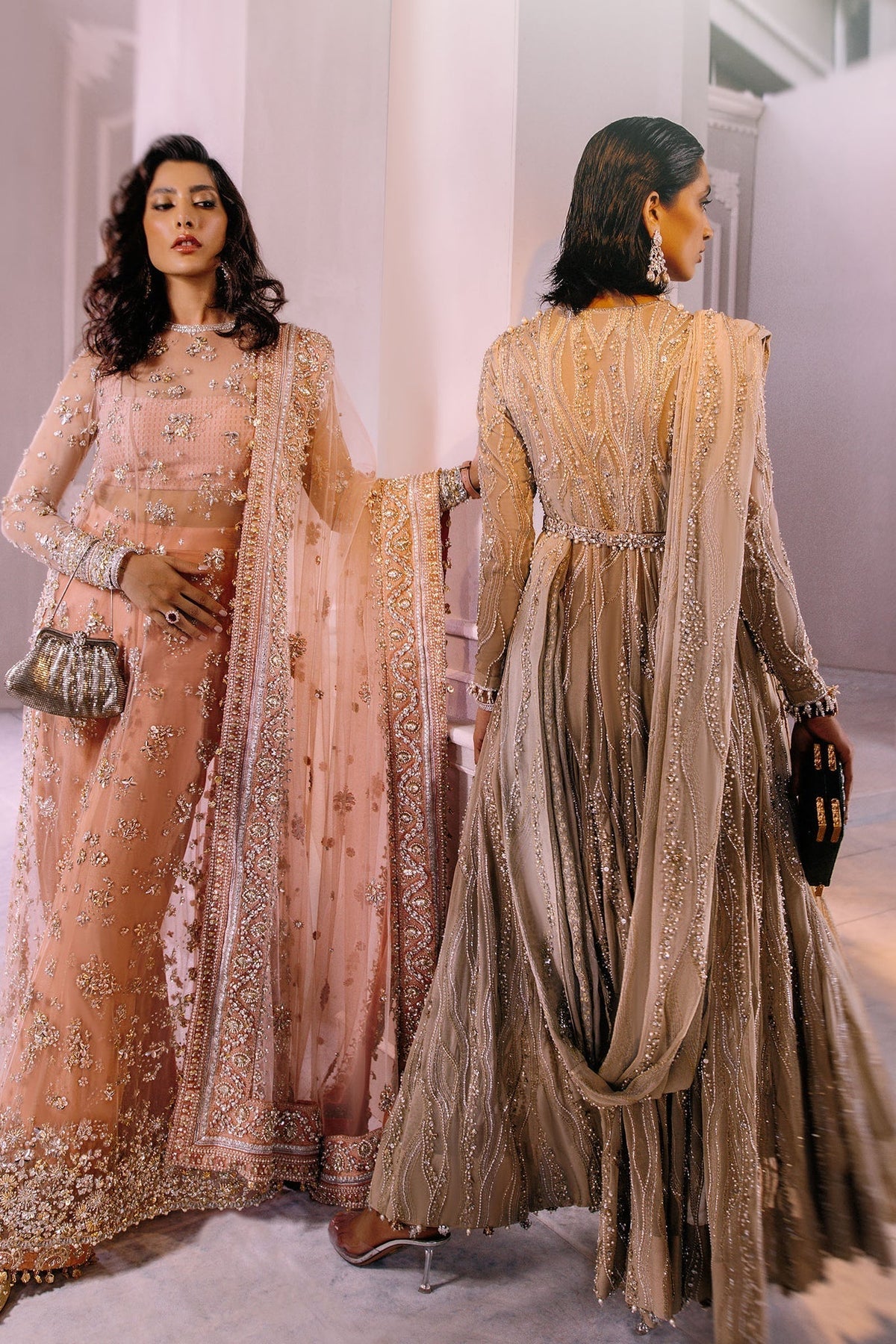 Elan | Demi Couture Onirique | ROSE PÃCHE (EP-20180) - Designer Dress with Intricate embroidery and embellishments. Shop elegent wedding dress at Maria Faisal.