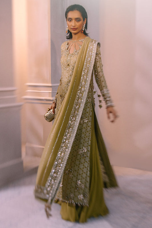 Elan | Demi Couture Onirique | ÃCLAT VERT (EP-20658) - Designer Dress with Intricate embroidery and embellishments. Shop elegent wedding dress at Maria Faisal.