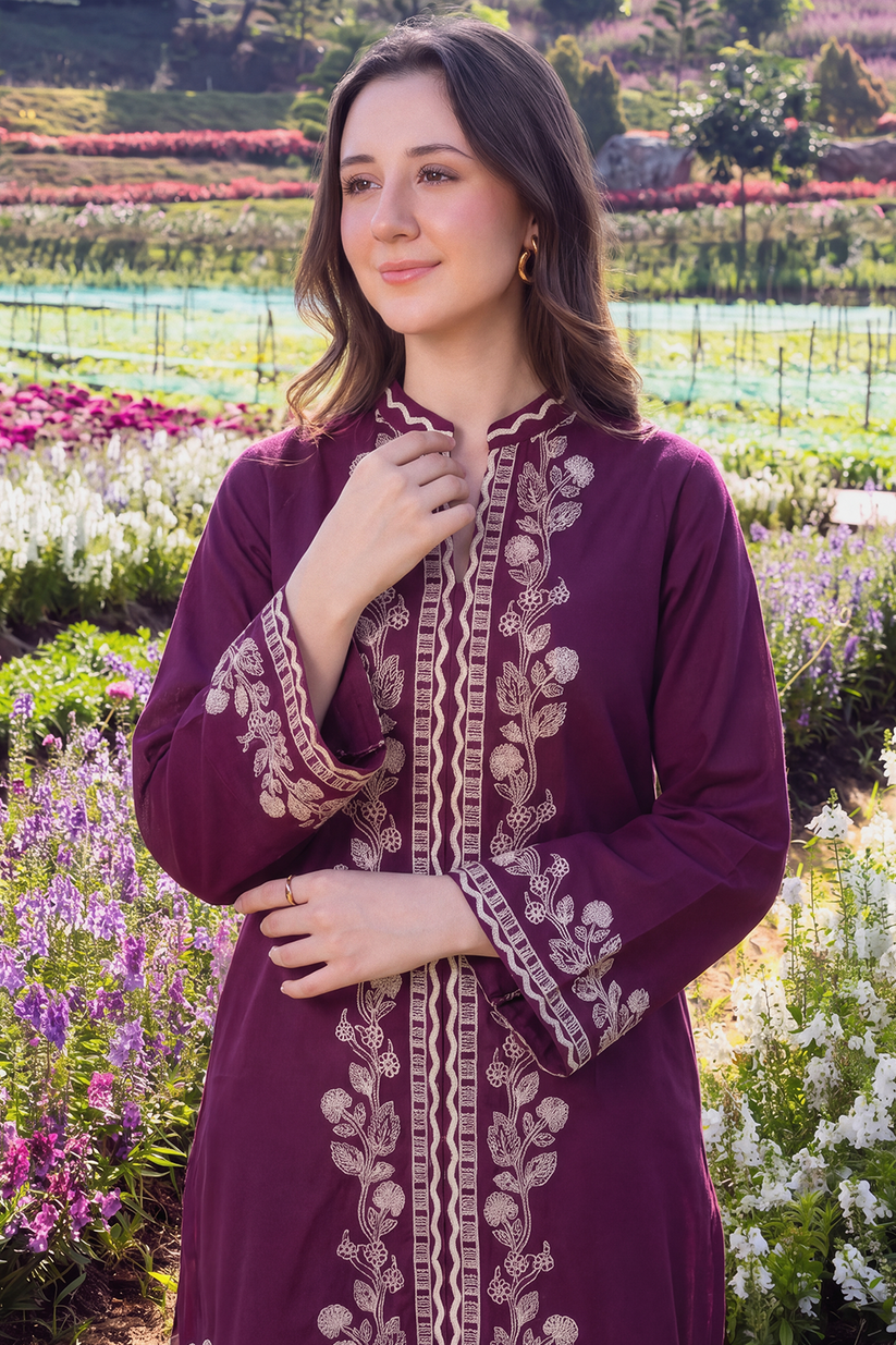 Saad Shaikh | Ease Fall Edit 26 | Prune - Casual Dress - available at Maria Faisal in UK and USA.