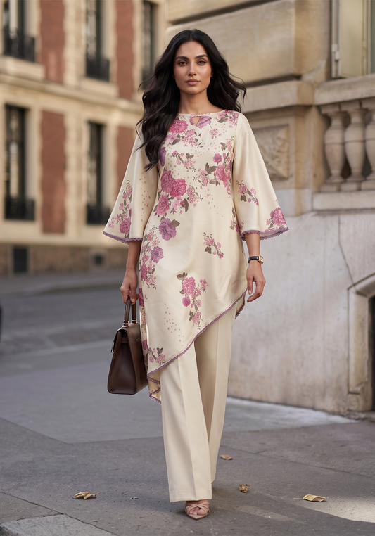Zarqash | Silk Edit 26 | Blush Botanica - Luxury Dress - available at Maria Faisal in UK and USA.