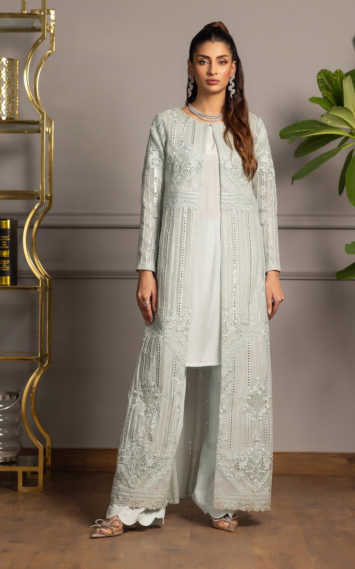 Threads and Motifs | Formal Dresses 25 | Organza Embroidered Jacket With Inner - Ladies Clothes - Maria Faisal