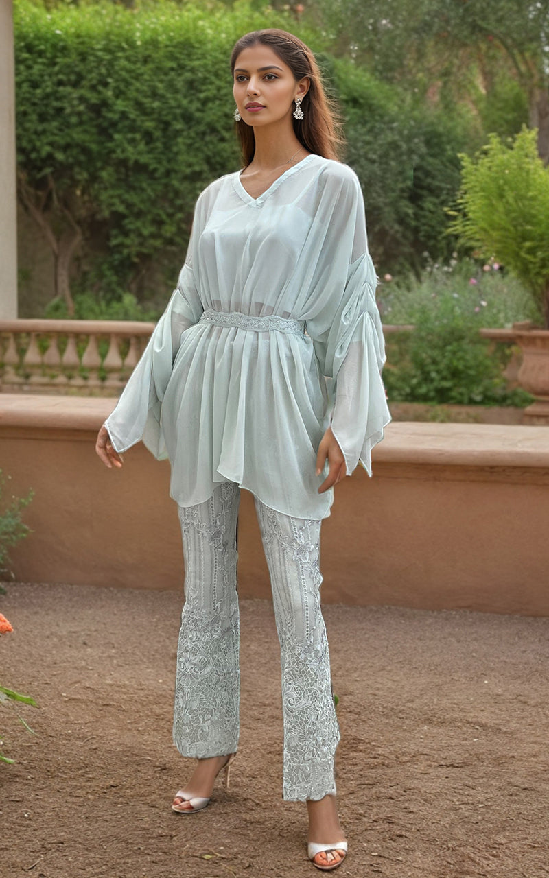 Threads and Motifs | Formal Dresses 25 | Chiffon Top with Organza Embroidered Trouser - Ladies Clothes - Maria Faisal