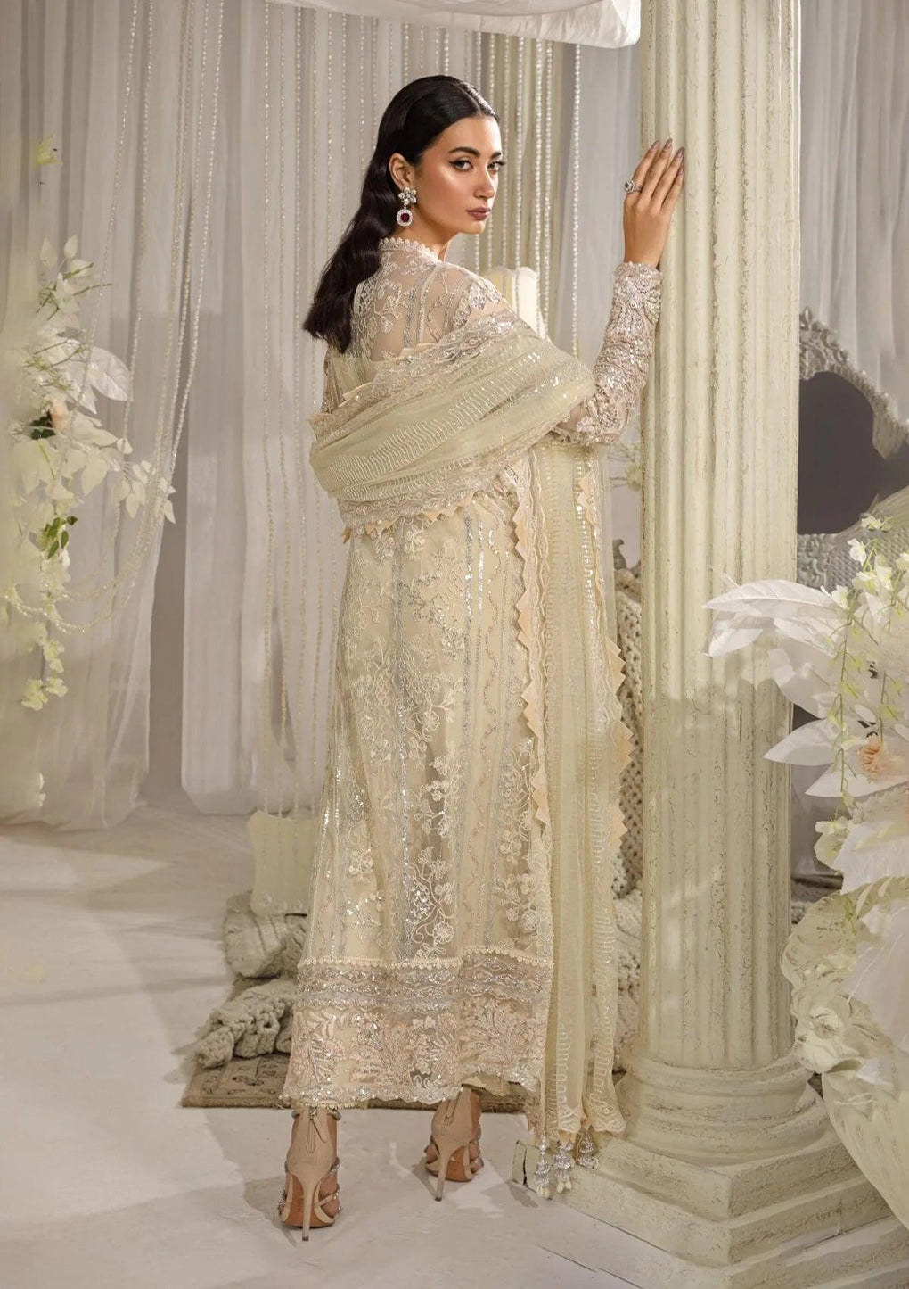 Elaf Premium | Evara Formals 24 | EFE-01 AURA - Designer Dress with Intricate embroidery and embellishments. Shop elegent wedding dress at Maria Faisal.