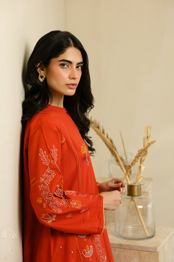 Sahar | Pre Essential Emb Edit | Burnt Citrus - Ladies Clothes - Maria Faisal