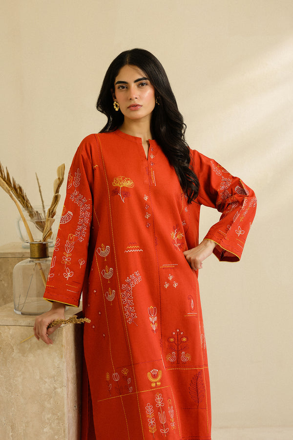Sahar | Pre Essential Emb Edit | Burnt Citrus - Ladies Clothes - Maria Faisal